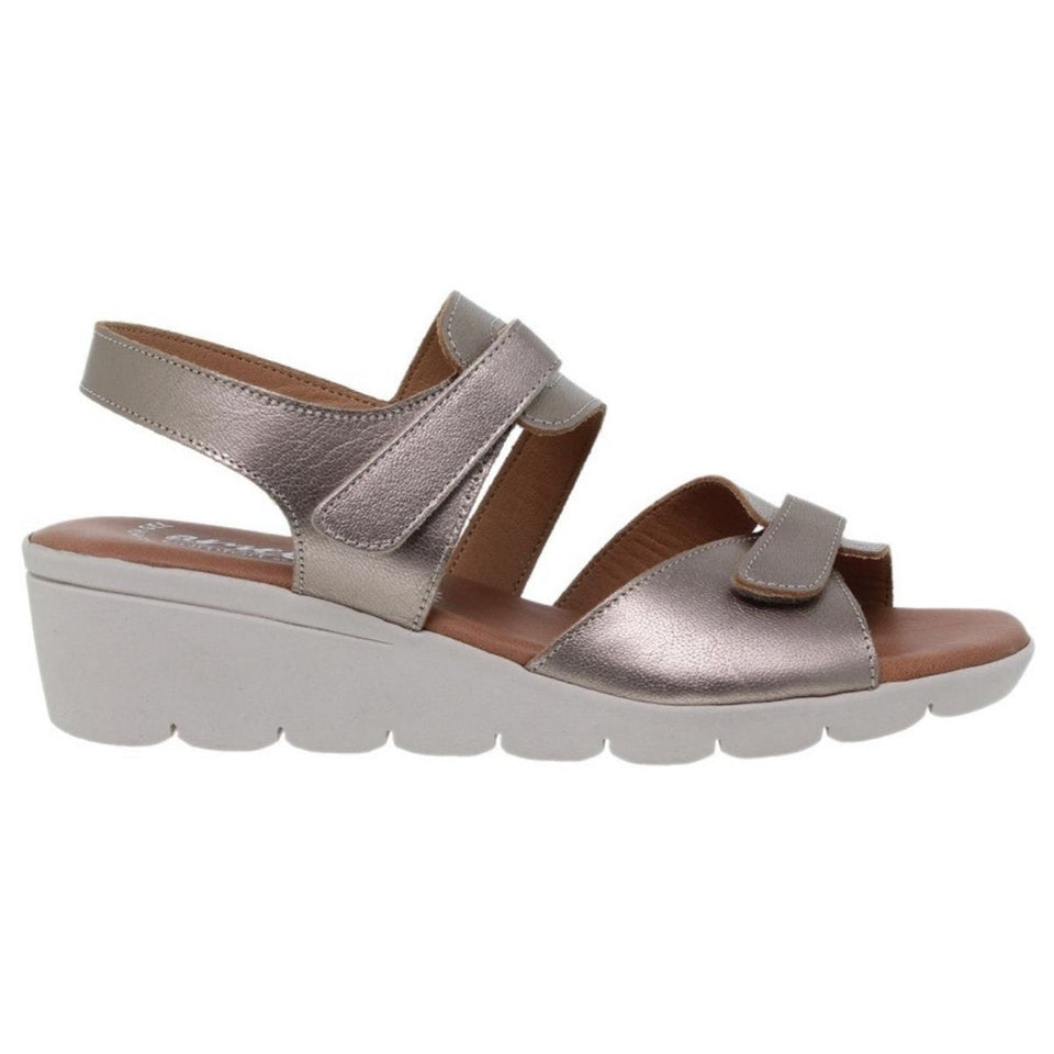 Sandalias de Cuña de Piel con Plantilla de Gel – Negro y Platino