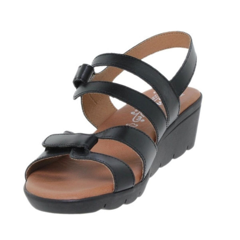 Sandalias de Cuña de Piel con Plantilla de Gel – Negro y Platino