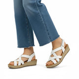 Sandalias de cuña de piel para mujer – Multicuero y blanco