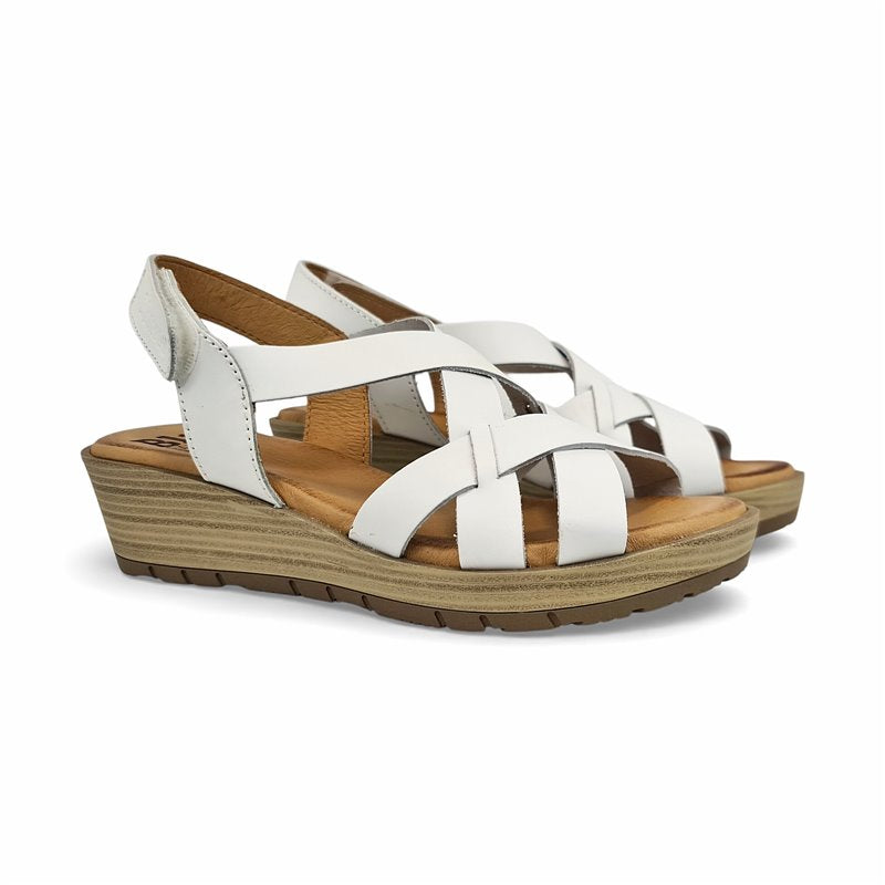 Sandalias de cuña de piel para mujer – Multicuero y blanco