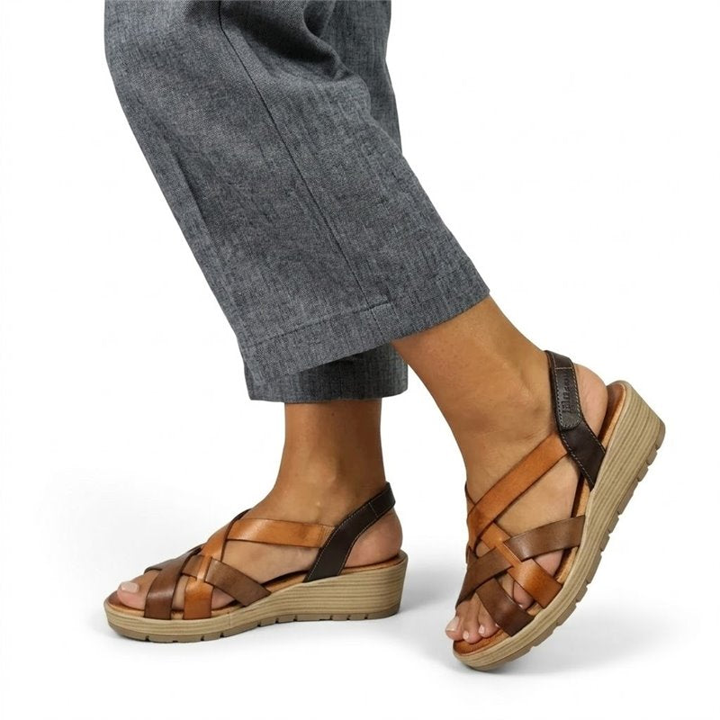 Sandalias de cuña de piel para mujer – Multicuero y blanco