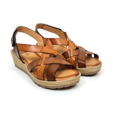 Sandalias de cuña de piel para mujer – Multicuero y blanco