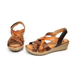 Sandalias de cuña de piel para mujer – Multicuero y blanco