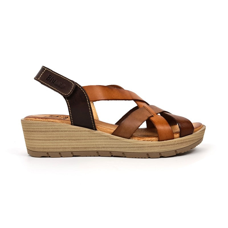 Sandalias de cuña de piel para mujer – Multicuero y blanco